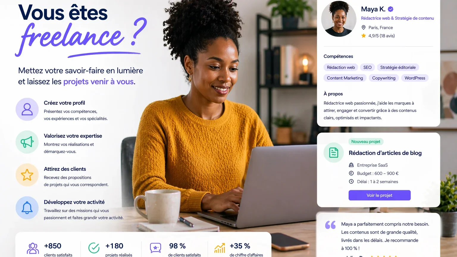 Portfolio freelance présenté avec clarté